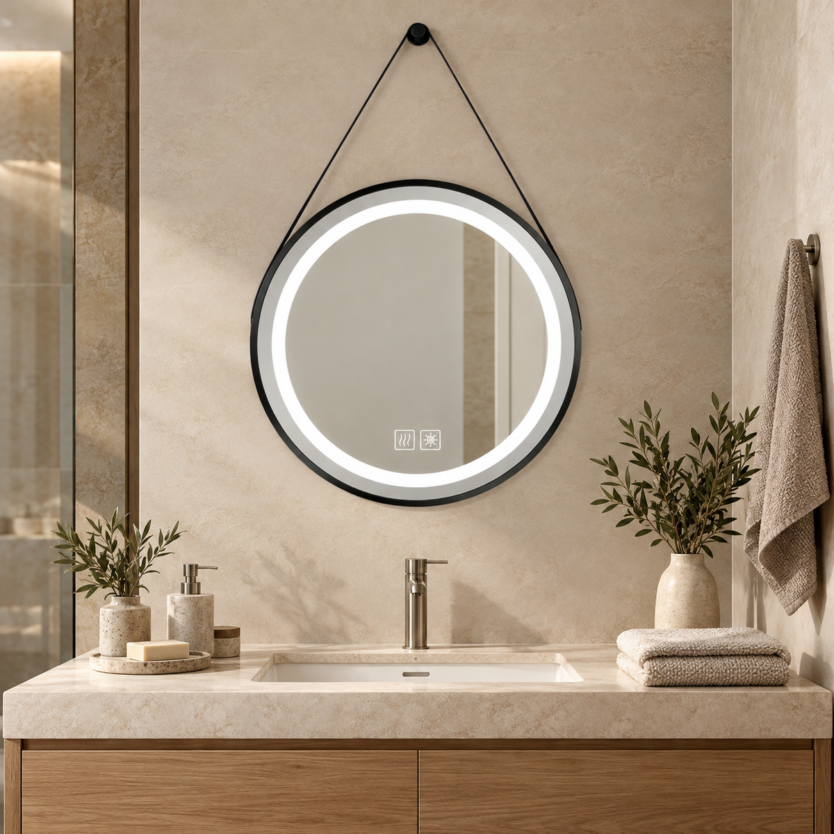Miroir rond salle de bain lumineux
