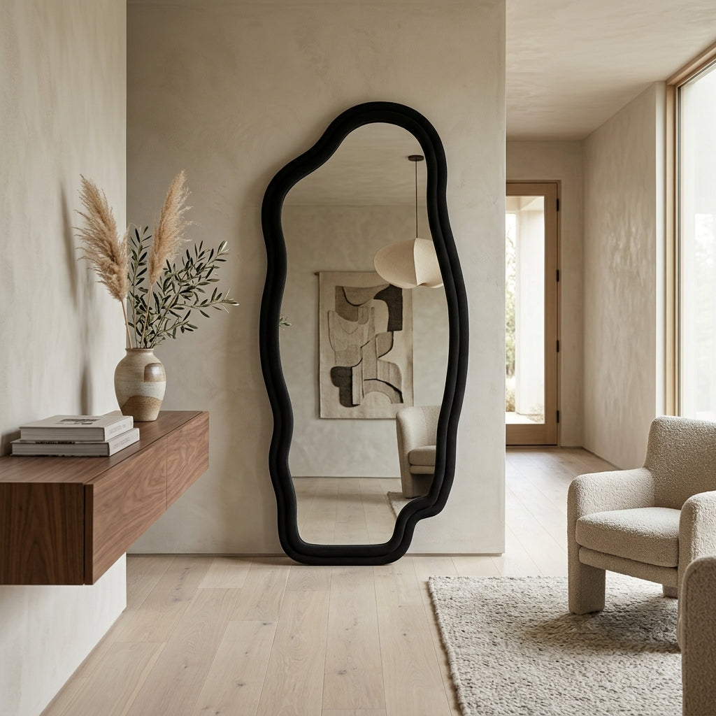 Miroir sur pied ondulé