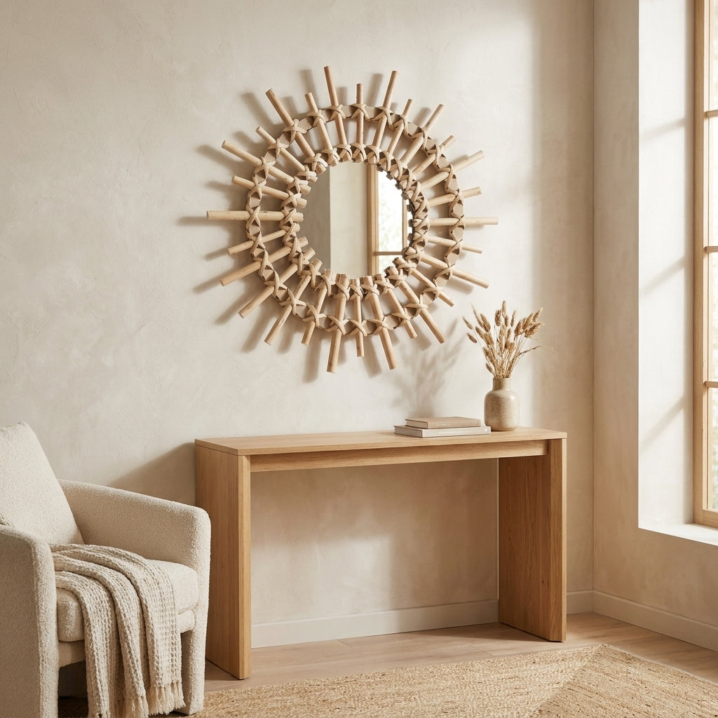 Miroir rond en bois