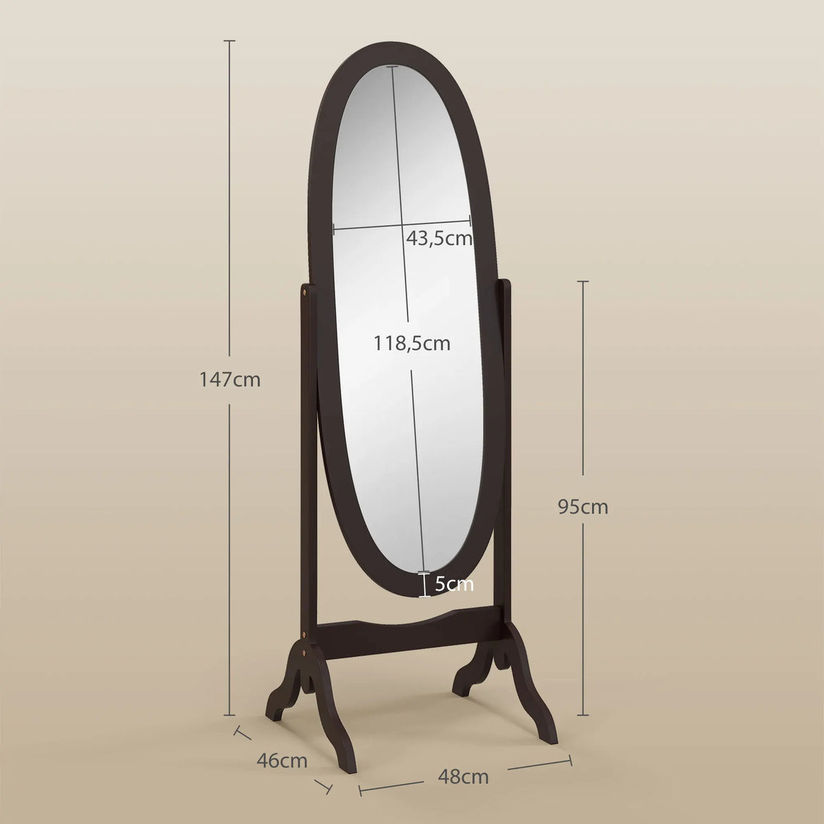 Miroir sur pied ovale