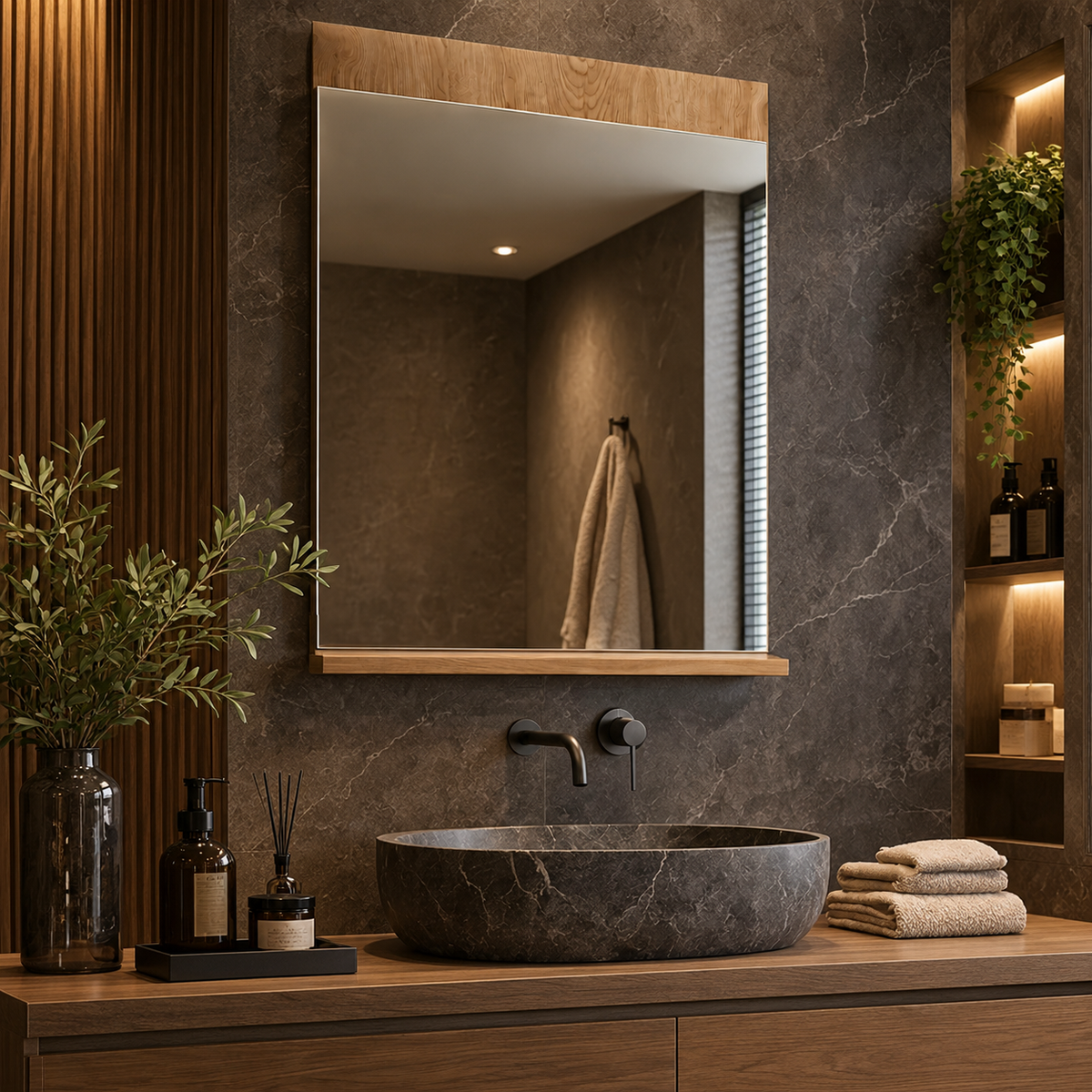 Miroir mural avec etagere