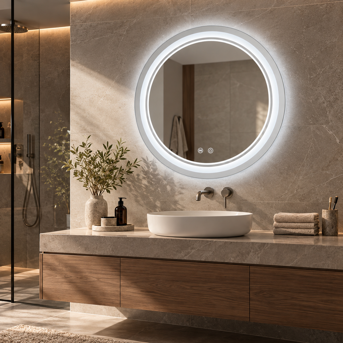 Miroir rond avec led